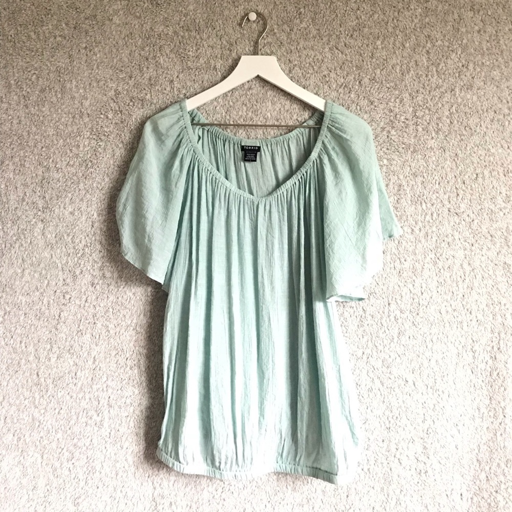 Torrid Light Blue Ruffle Gauze Blouse Size 1